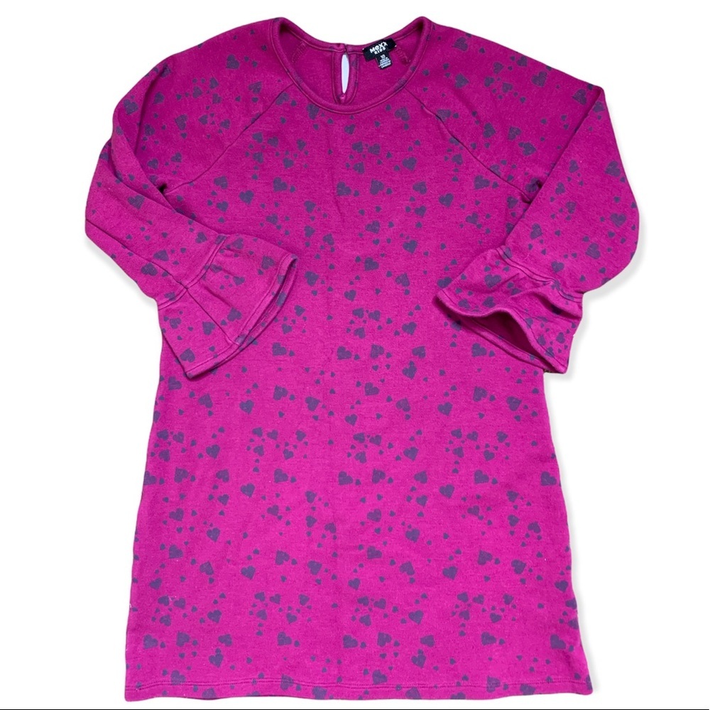 MEXX Cottagecore Preppy Berry Pink Heart Print Bell Sleeve Keyhole Dress Girl 10